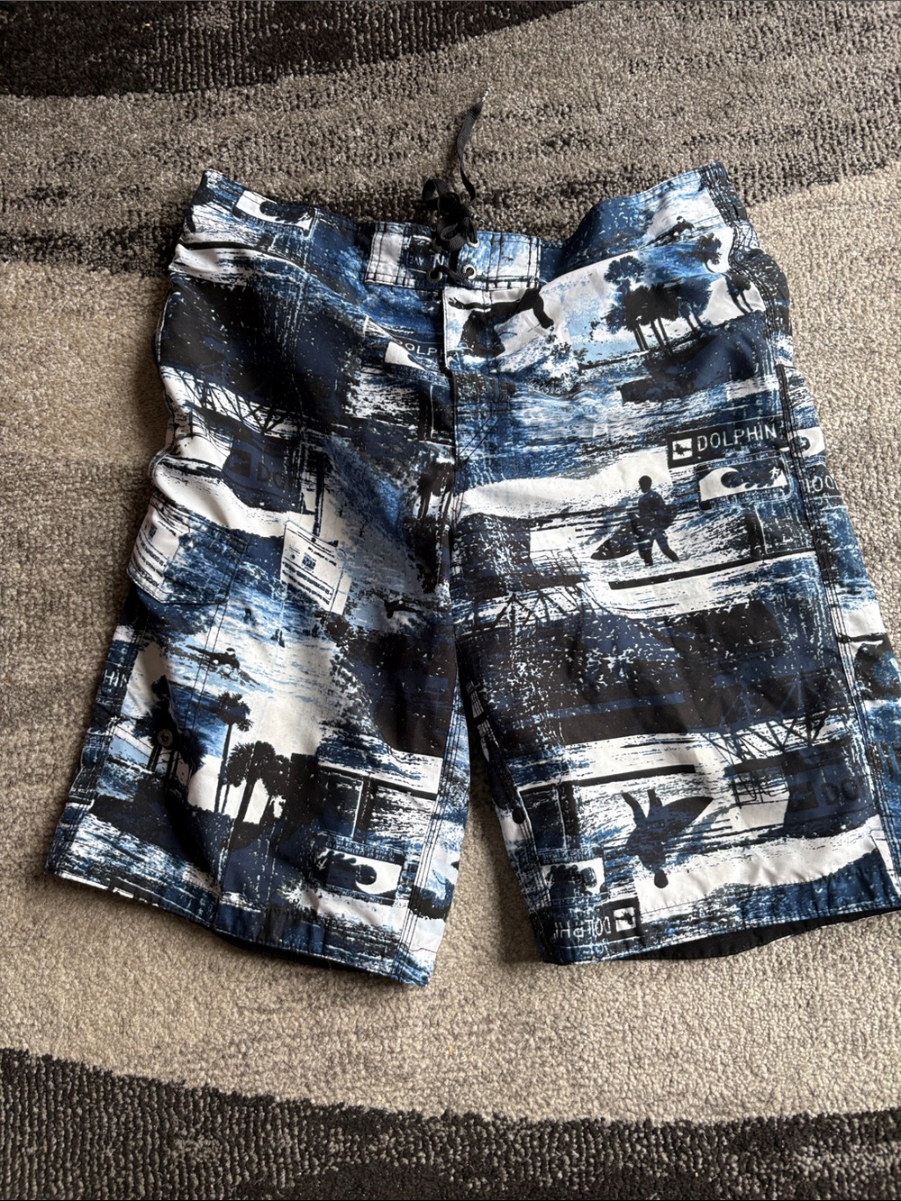 Men’s Denver Hayes Blue & White Printed Board Shorts Size 38